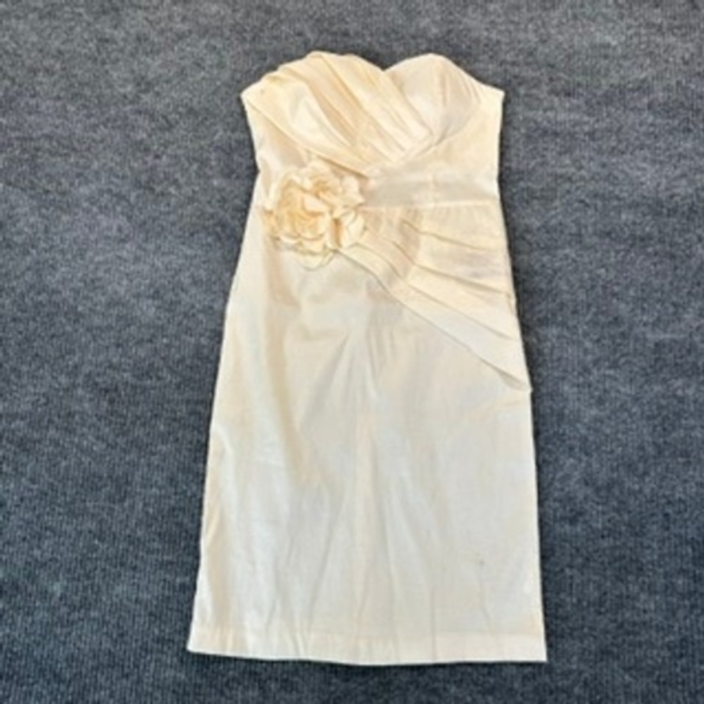 Daisy Womens Strapless Floral Cocktail Dress Large Cream Pleated Sheath